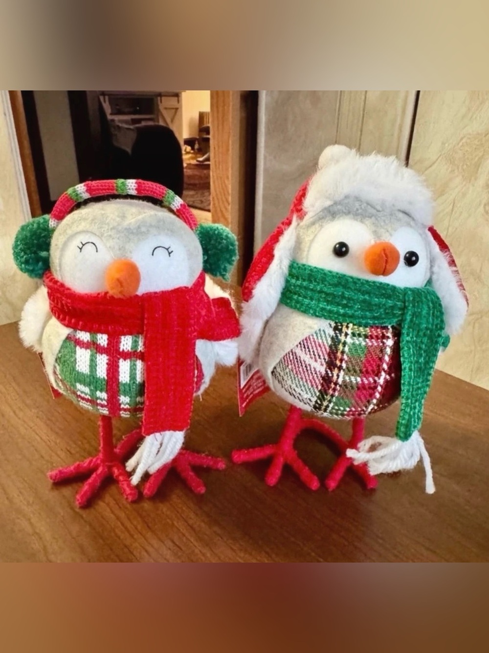 Ashland Featherly Fabric Set of 2 Birds Holiday Scarf Earmuffs Hat Figurines!